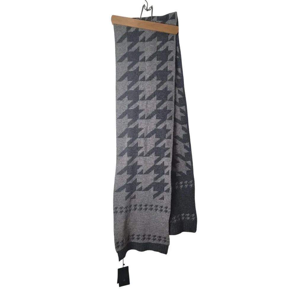 Gant Men's Houndstooth Scarf Gray 100% Lambswool Classic Winter Accessory